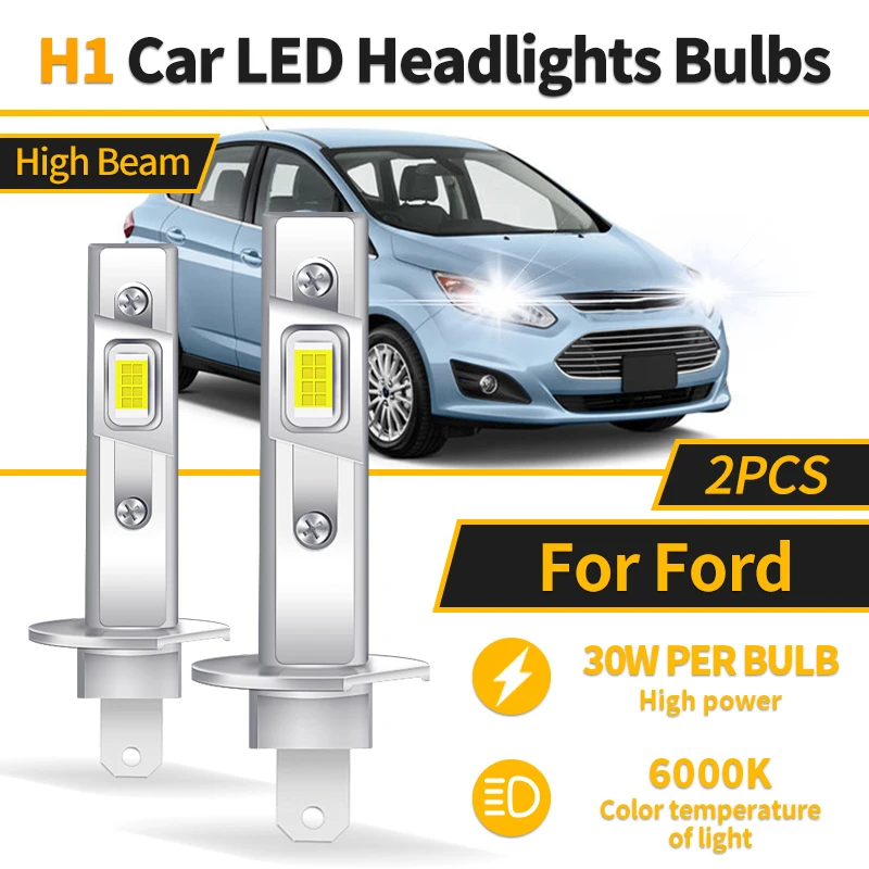 2PCS Canbus H1 LED Lights Car Headlights 1:1 Mini Size LED White Bulb 6000K 9600LM Auto Lamp High Beam For Ford C-Max 2013-2018