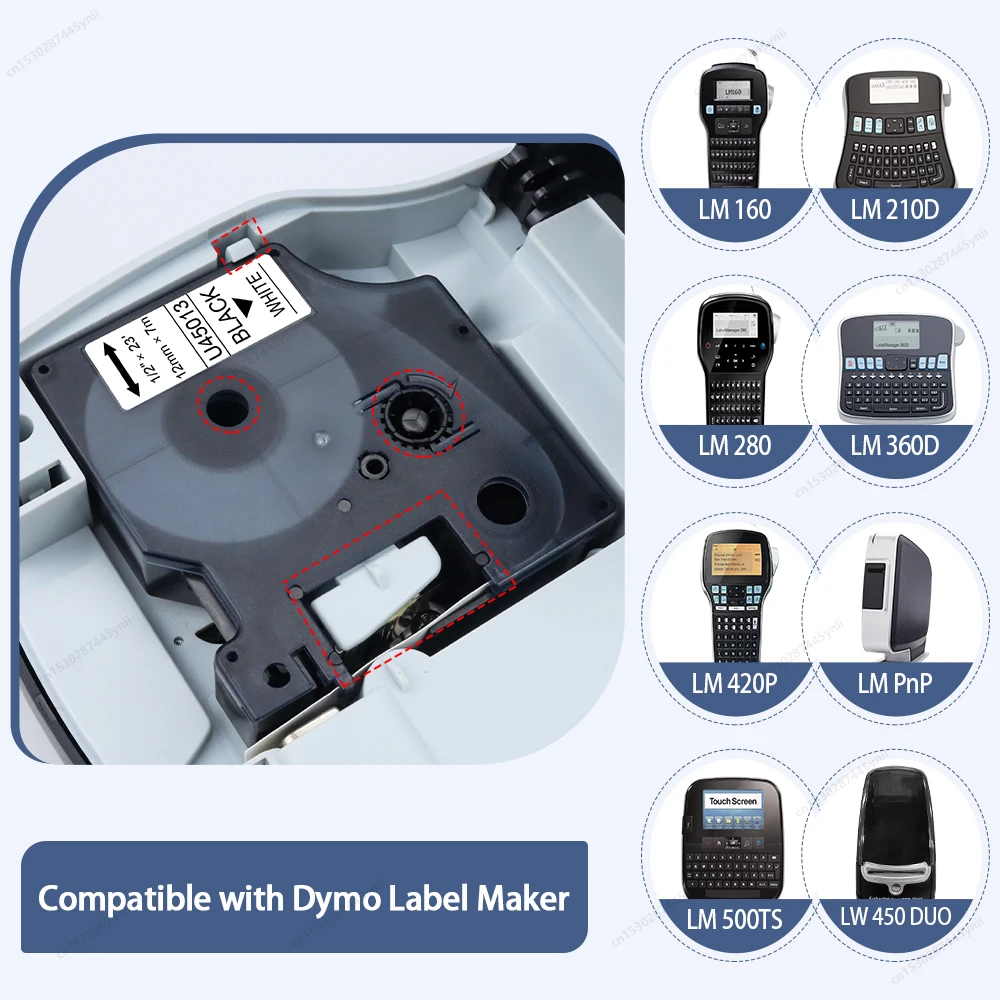 3/5PK Nastro per etichette Dymo D1 45013 per ricariche Dymo Label Maker D1 45013 Nero su bianco Compatibile con Dymo LabelManager 160 280