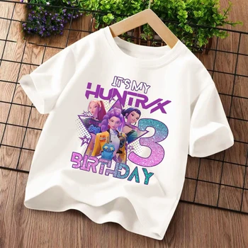 K-Pop Demon Hunters Birthday T-Shirt for Kids 4 K Pop Demon Hunters Kids T-shirt Kawaii Cartoon Birthday Number1-9 Printed Tops Girls Tee Summer Short Sleeve Children Clothing 4