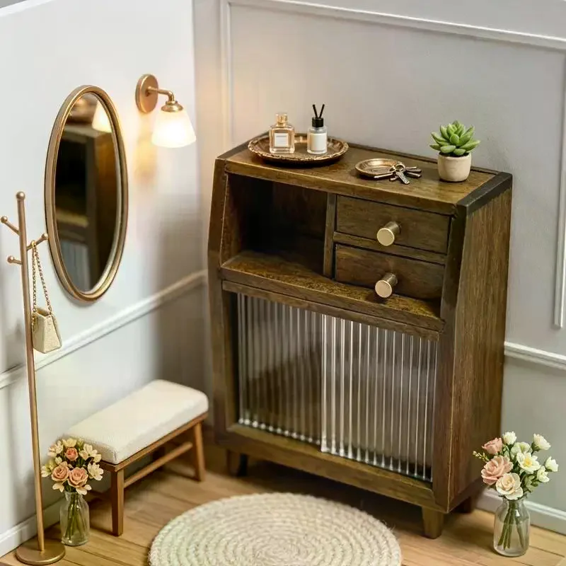 Doll House Mini Model Furniture Accessories - Miniature Dining Room Sideboard Living Room Storage Cabinet With Doors 1:12