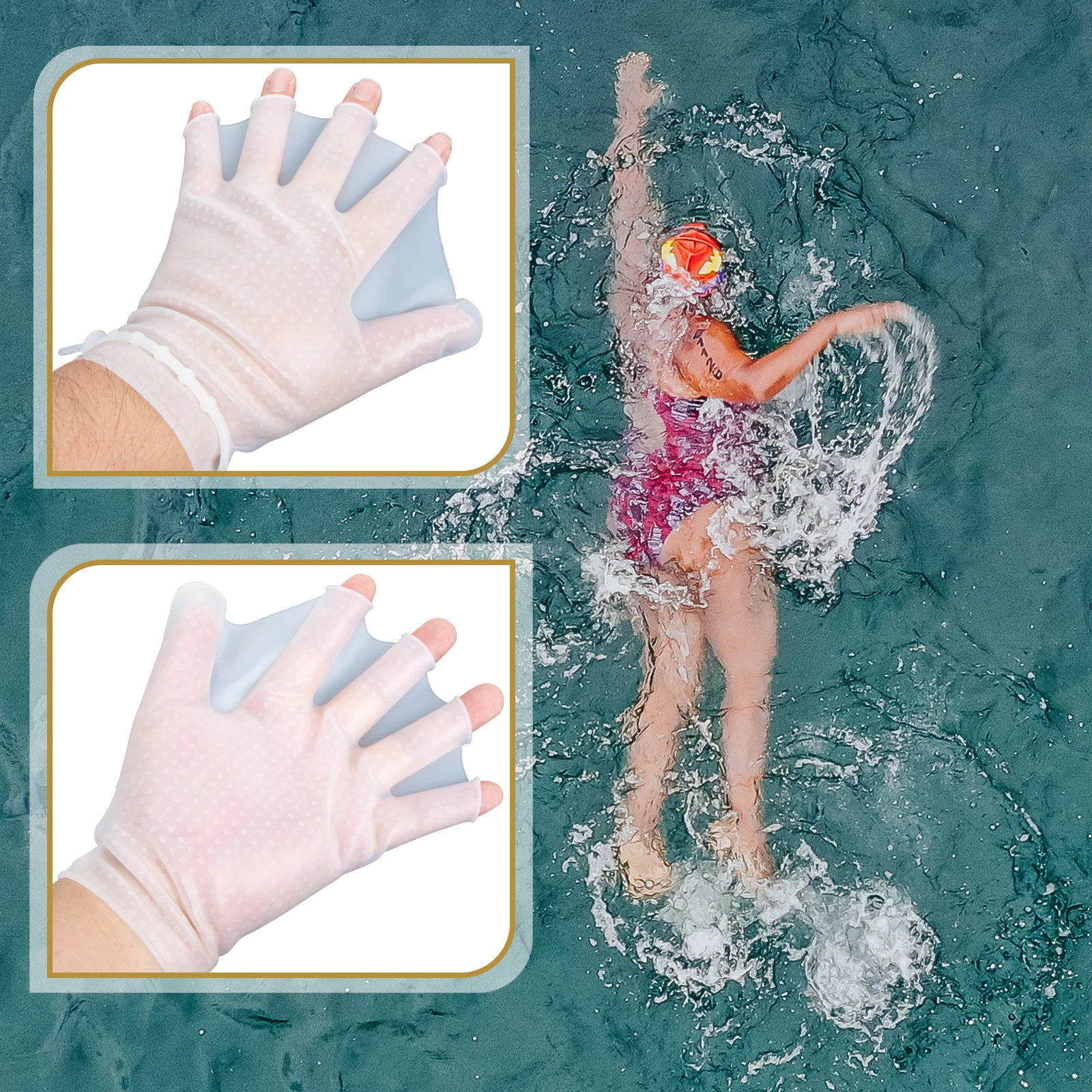 1Pair Adjustable Swimming Webbed Gloves Silicone Material for Swim Practice Diving Training Water Resistance Workout