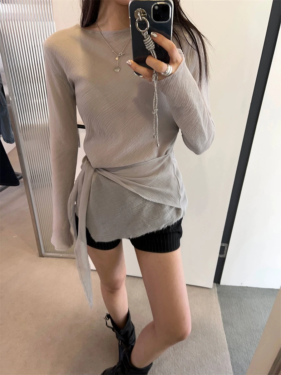 

PREON Spring Summer New Sle Asymmetric Cotton Long Sve T-irt London Wind Suower Pattern Moisture ng round Ne...