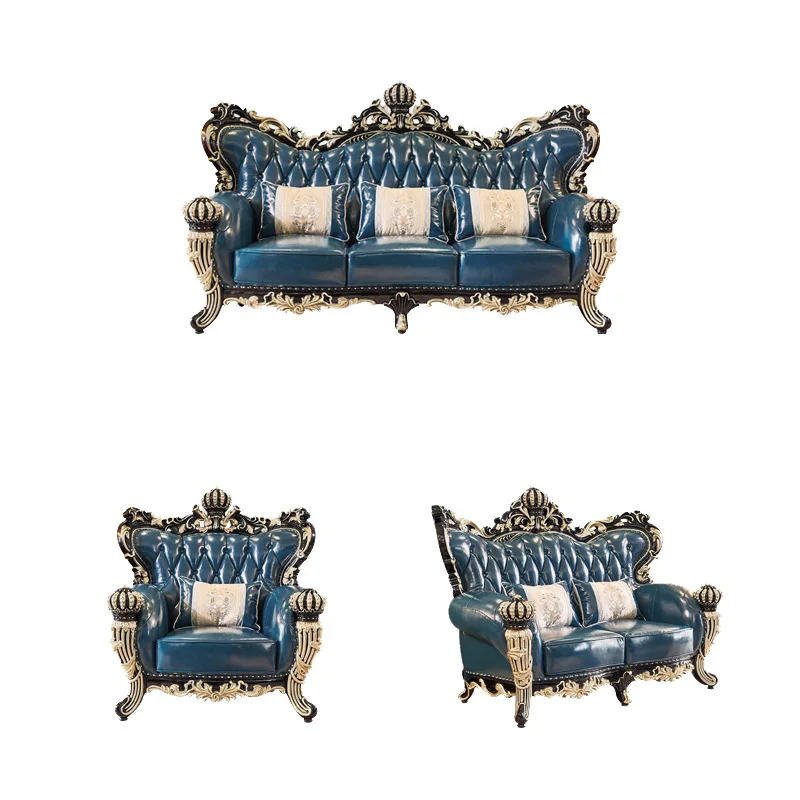 

Sofa French solid wood double-sided carved European leather