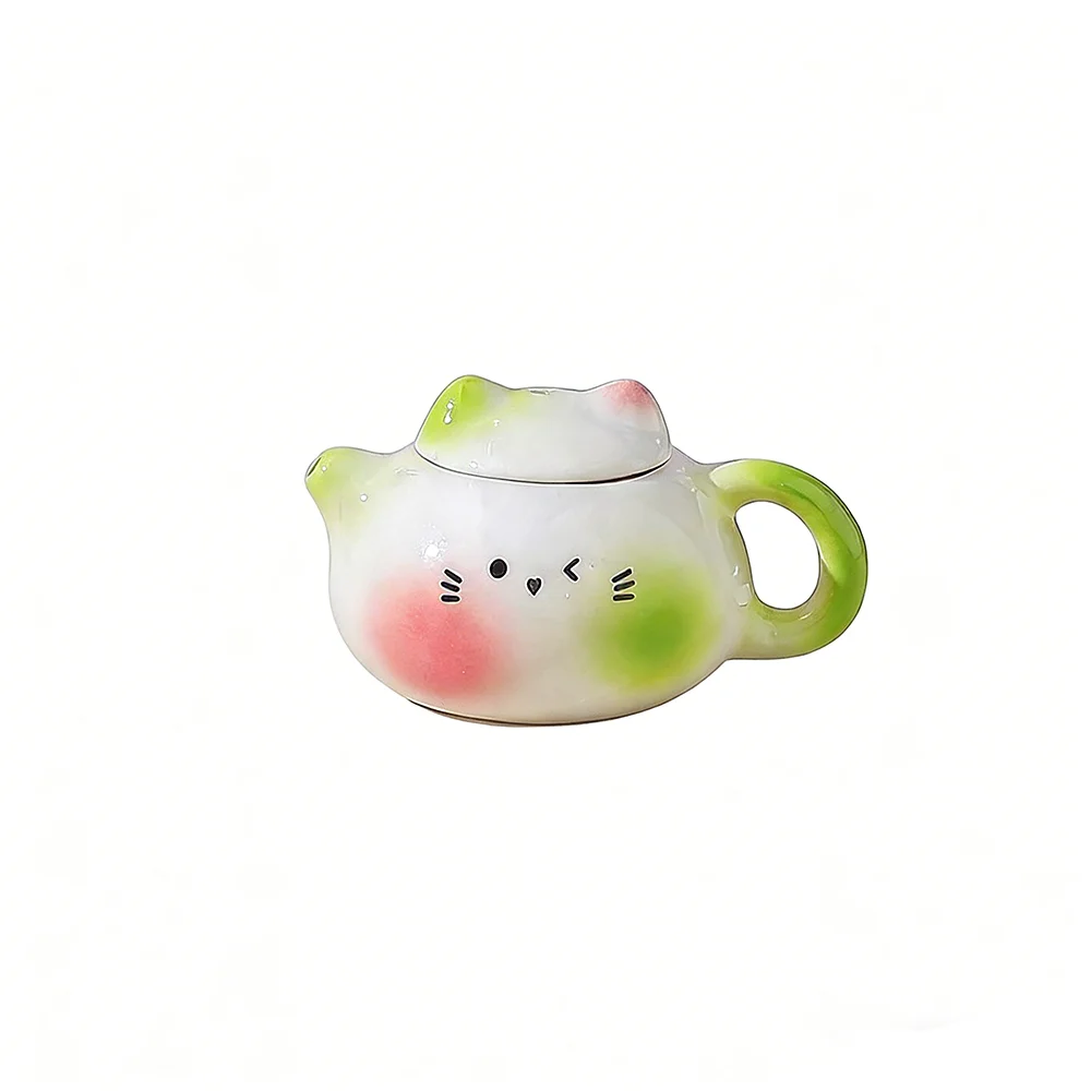Chinese Style Mini Ceramic Teapot Ornaments Traditional Exquisite Milk Tea Lid Accessories Smooth Ceramic Cat Ear Pot Restaurant