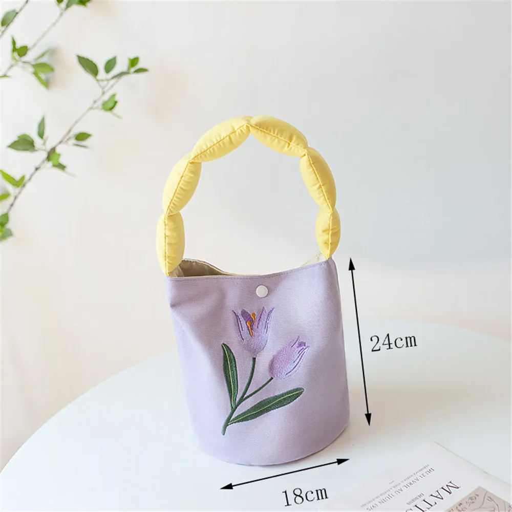 Floral Canvas mountaineering Bag Women Summer Fashion Large-capacity Tote Bag Hand Held Flowers Embroidered Shoulder Bag