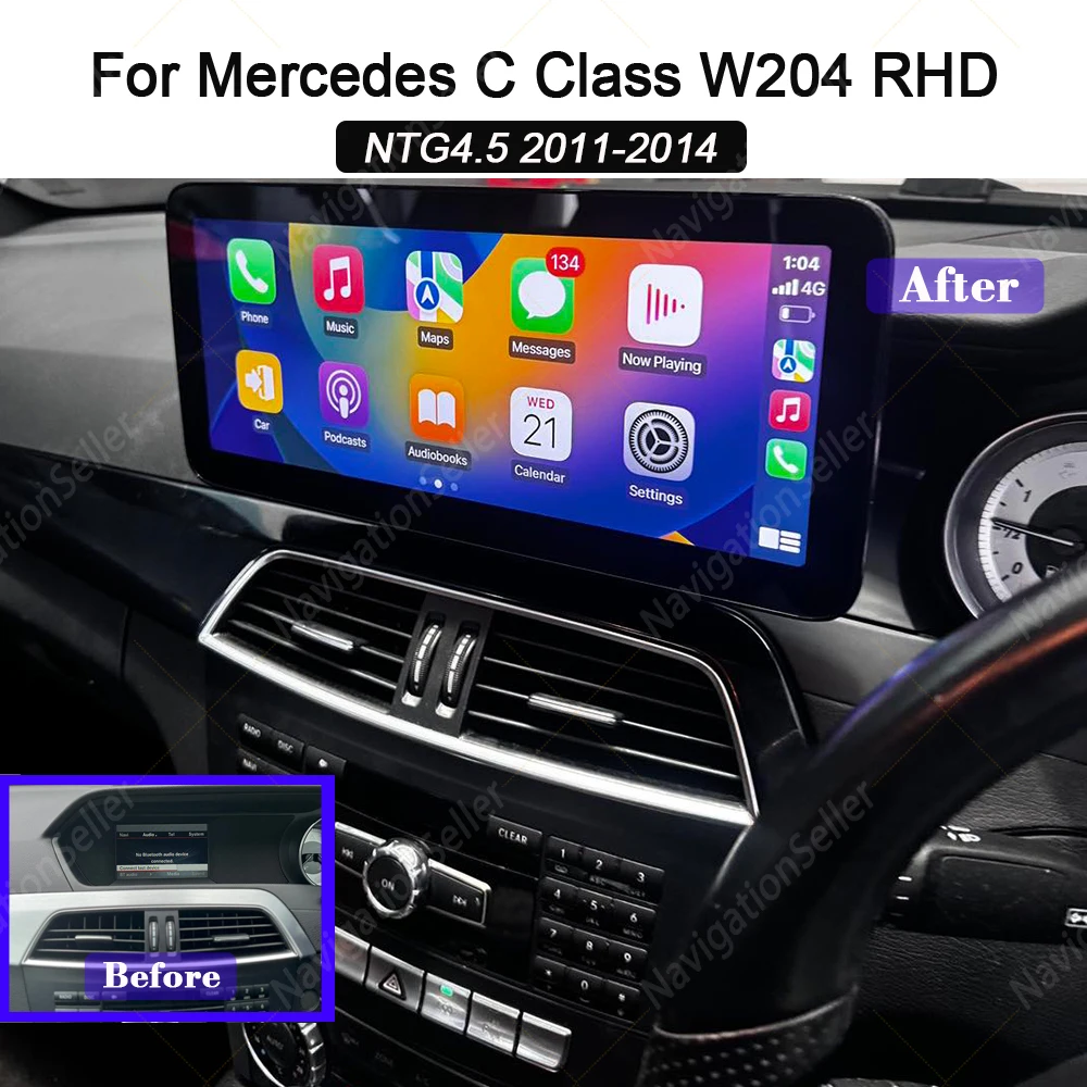 

RHD Wireless Carplay Screen For Mercedes C200 C63 C250 W204 2011 2012 2013 2014 Android Head Unit Gps Navigation Multimedia BT