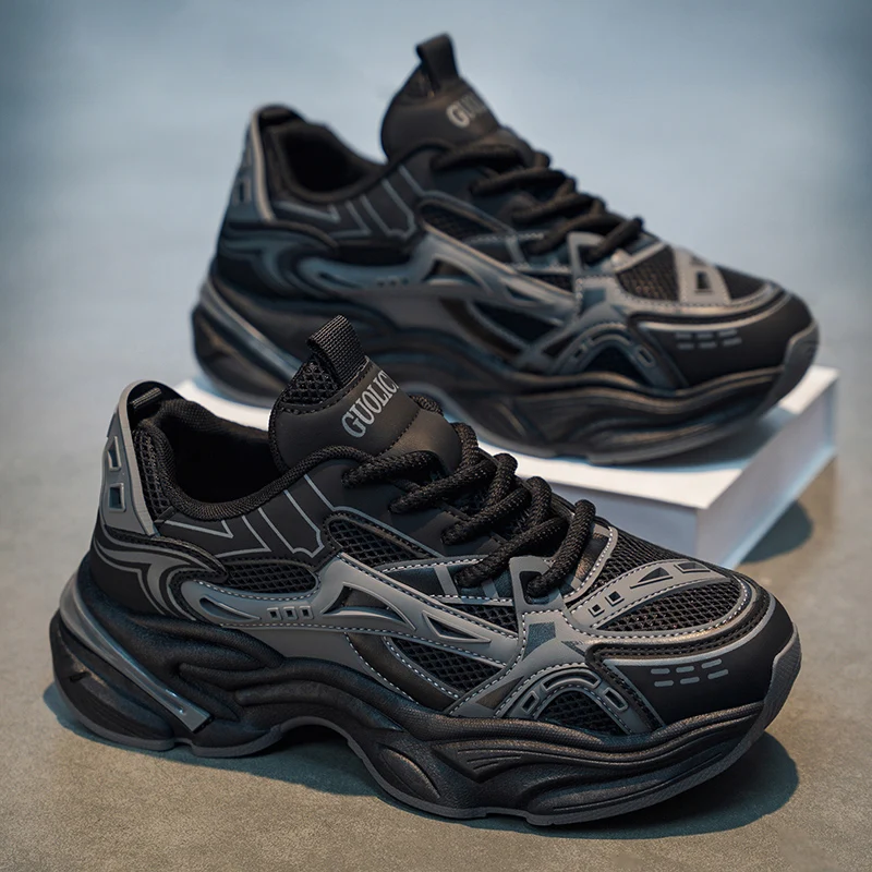 Thick Sole Outdoor Breathable Mesh Sneakers 2026 Autumn Men's Casual Shoes Fashion Mixed Colour Light  Anti Skid Sports Footwear