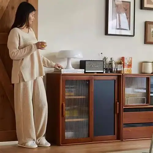Solid wood combination bookcase Nordic retro locker dining side cabinet floor locker household dining side cabinet display