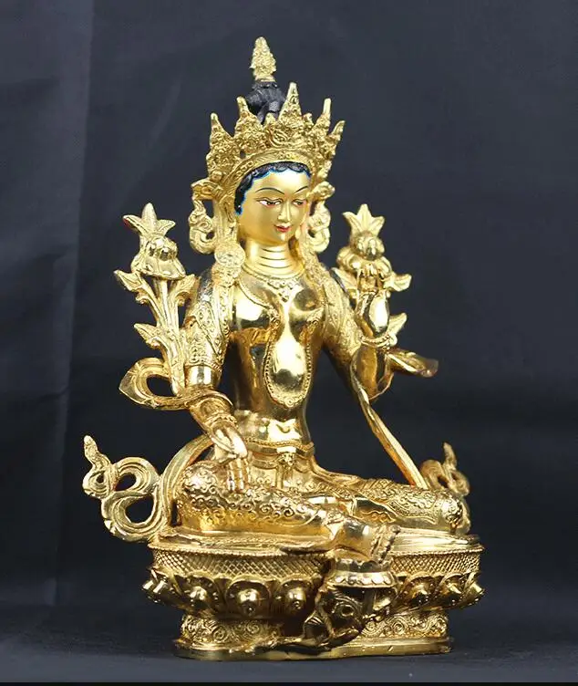 NEW 33CM LARGE  Buddhism TOP GOOD Buddha figure HOME BLESS Talisman Protection- gilding Tibetan Green Tara BRASS statue