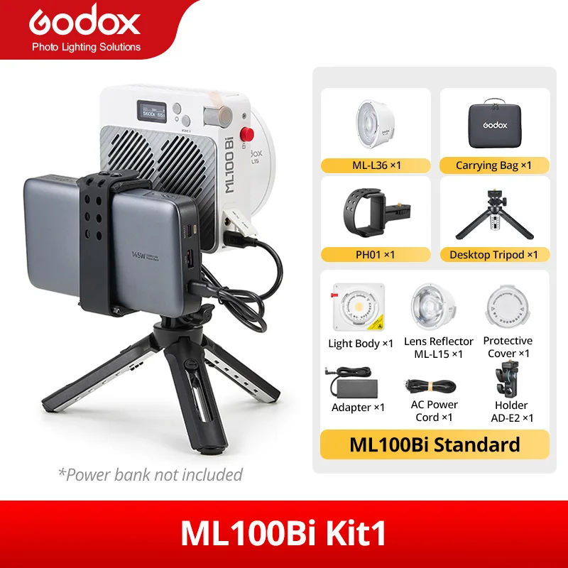 Godox ML100Bi 二色ポータブル LED ライト 120W オンボード & アプリ