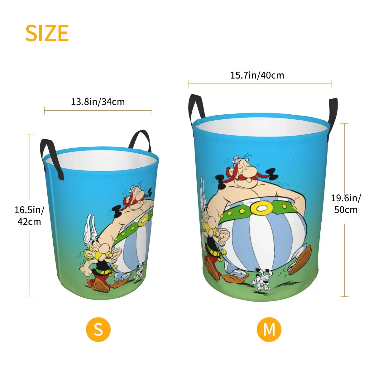 Custom Asterix And Obelix Laundry Basket Collapsible Adventure Manga Getafix Dogmatix Clothes Hamper for  Kids Toys Storage Bag