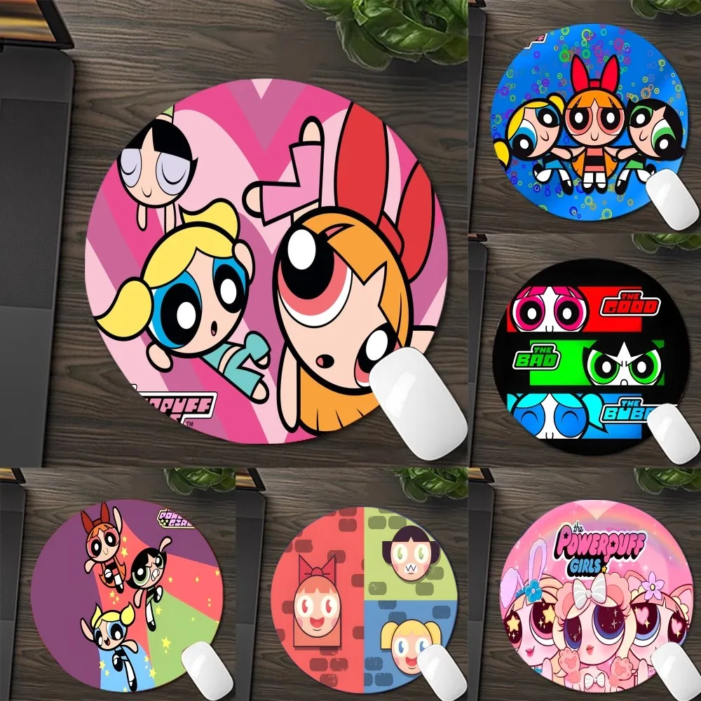 

Anime T-The P-Powerpuff G-Girls Mousepad DIY Round Thickened Mouse Pad Oversized Gaming Keyboard Table Mat Desk Set Accessories