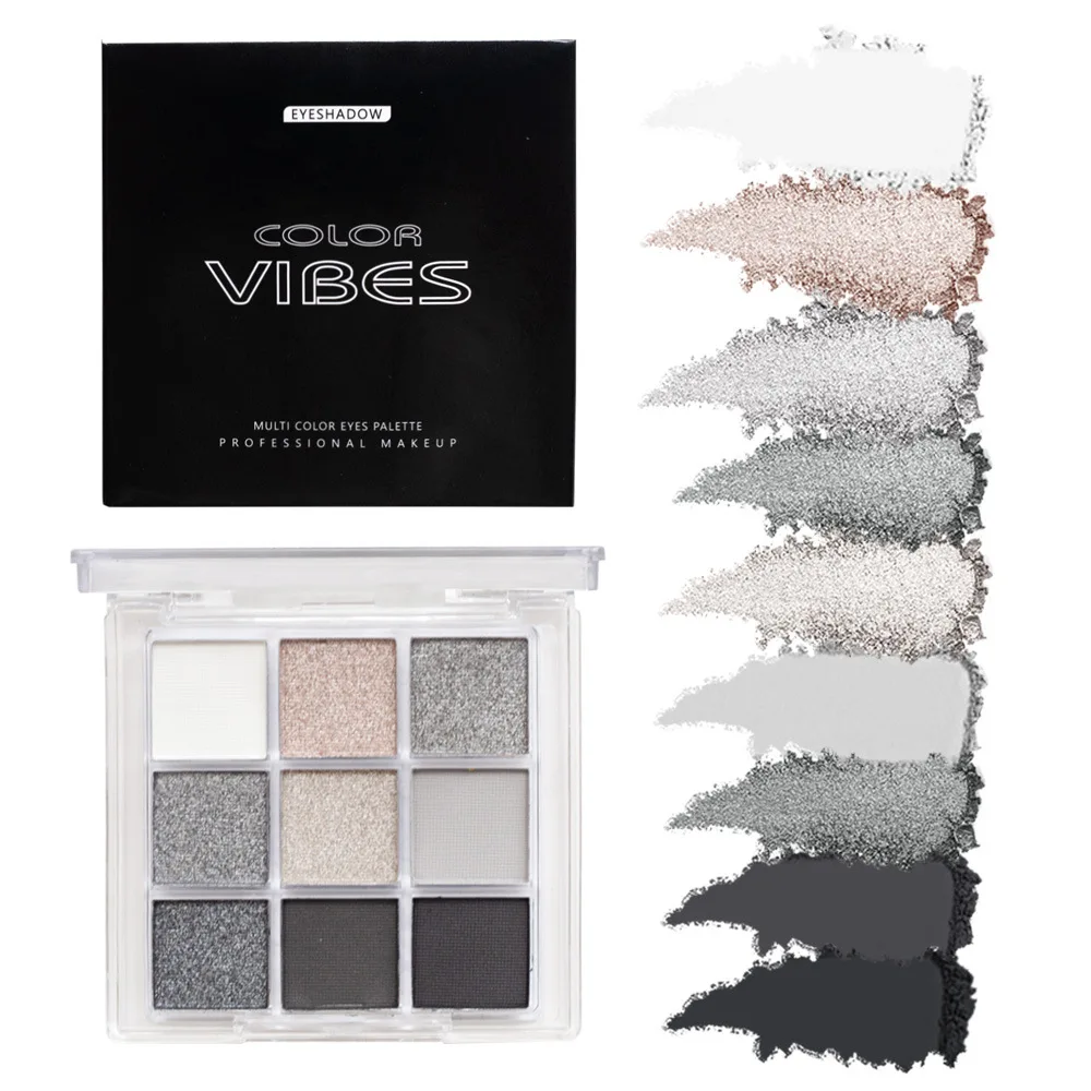 9 Colors Cool Toned Eyeshadow Palette Black Smokey Palette Matte Glitter Eyeshadow Palette Smoky Eye Shadow Eye Pigments Palett