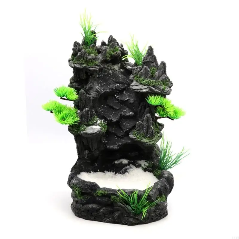 KX4B Aquarium Mountain View Ornament Cascada roca con paisaje blanca