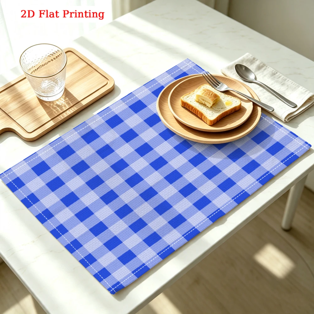 1pc Modern Style Placemat Blue Gingham Print 2d Flat Printing Table Mat For Kitchen Dining Party Home Decor Use 30x40cm Cover