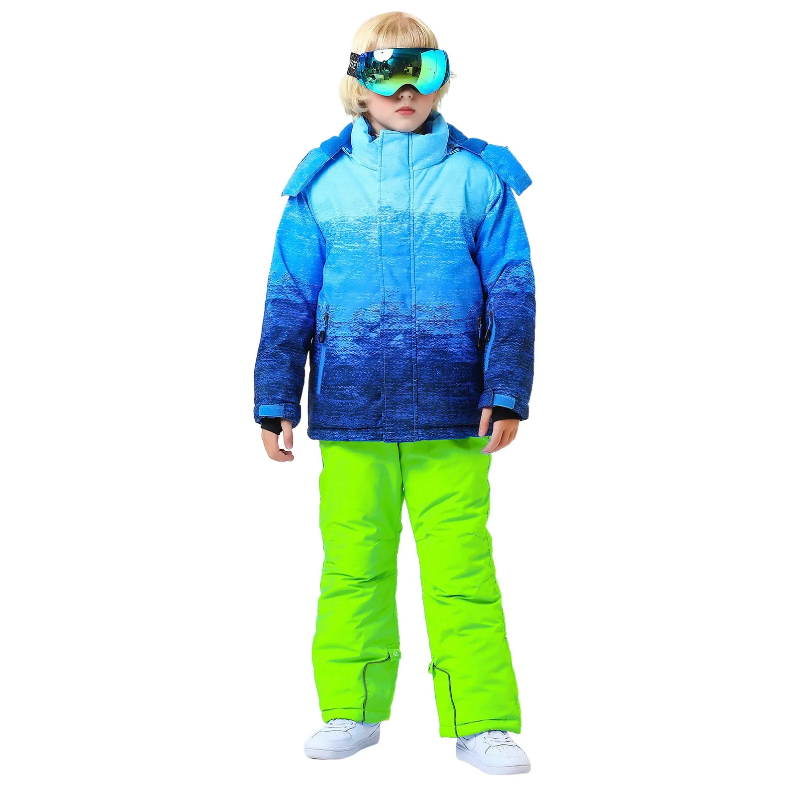 Boys Girls Fleece Jacket Outdoor Sports Children Thermal Waterproof Ski Suit Teenage Quality Kid Skiing Pants Snowboard Clothing