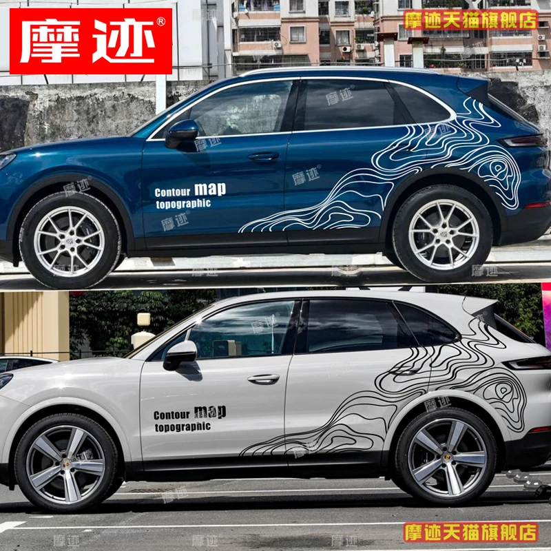 

Автомобильная наклейка, виниловая наклейка для Porsche Cayenne GTS, контурная топографическая карта, наклейка, украшение, аксессуары для пленки на заказ