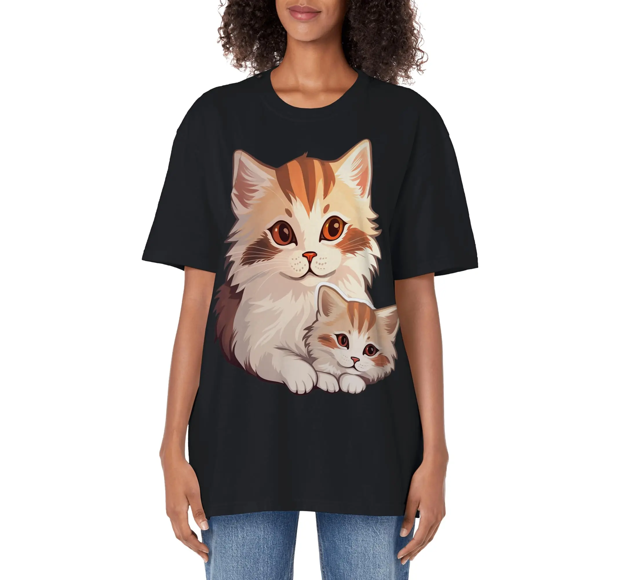 Cat Graphic With A Cute Kitty Animal Face Adult Oversized Vintage T-Shirt