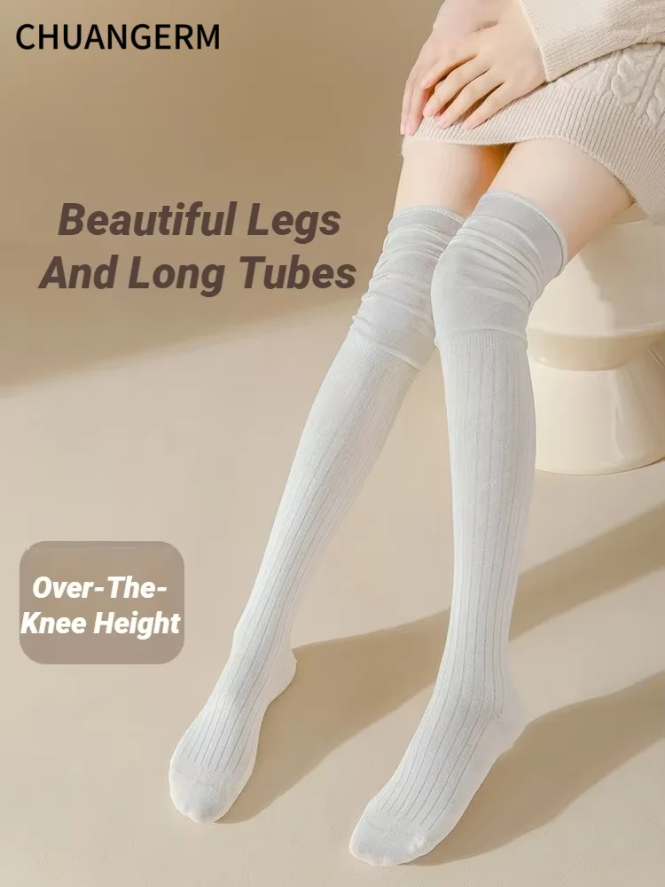 1/4 Pairs Women Solid Color Knee High Socks Breathable Casual Long Boots Socks Comfortable Suitable All Seasons Socks