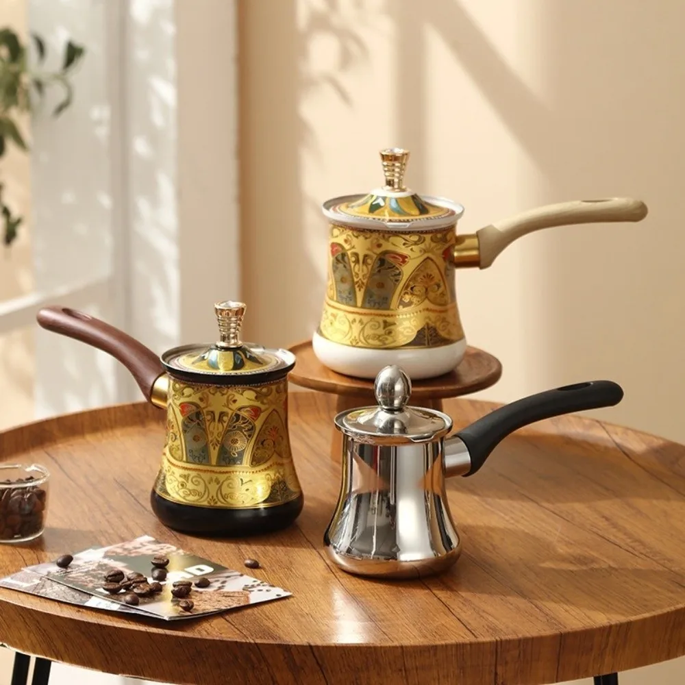 Universal Stainless Steel Turkish Coffee Pot Long Handle Portable Milk Tea Pot 350/550/720ml Luxury Butter Warmer Porridge
