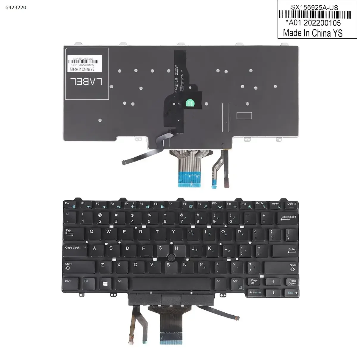 US/SP Laptop Keyboard for DELL E5450 E5470 E5490 E7450 E7470 Black with Point Stick & Backlit
