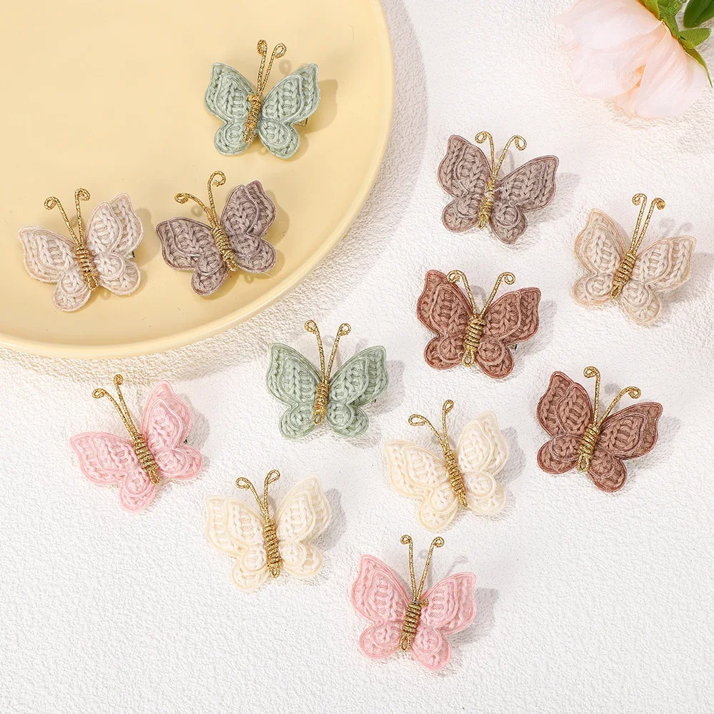 12pcs/set New Mini Butterfly Headgear Wool Braided Hair Clips Hairpin for Baby Girls Handmade Knitted Headwear Hair Accessories