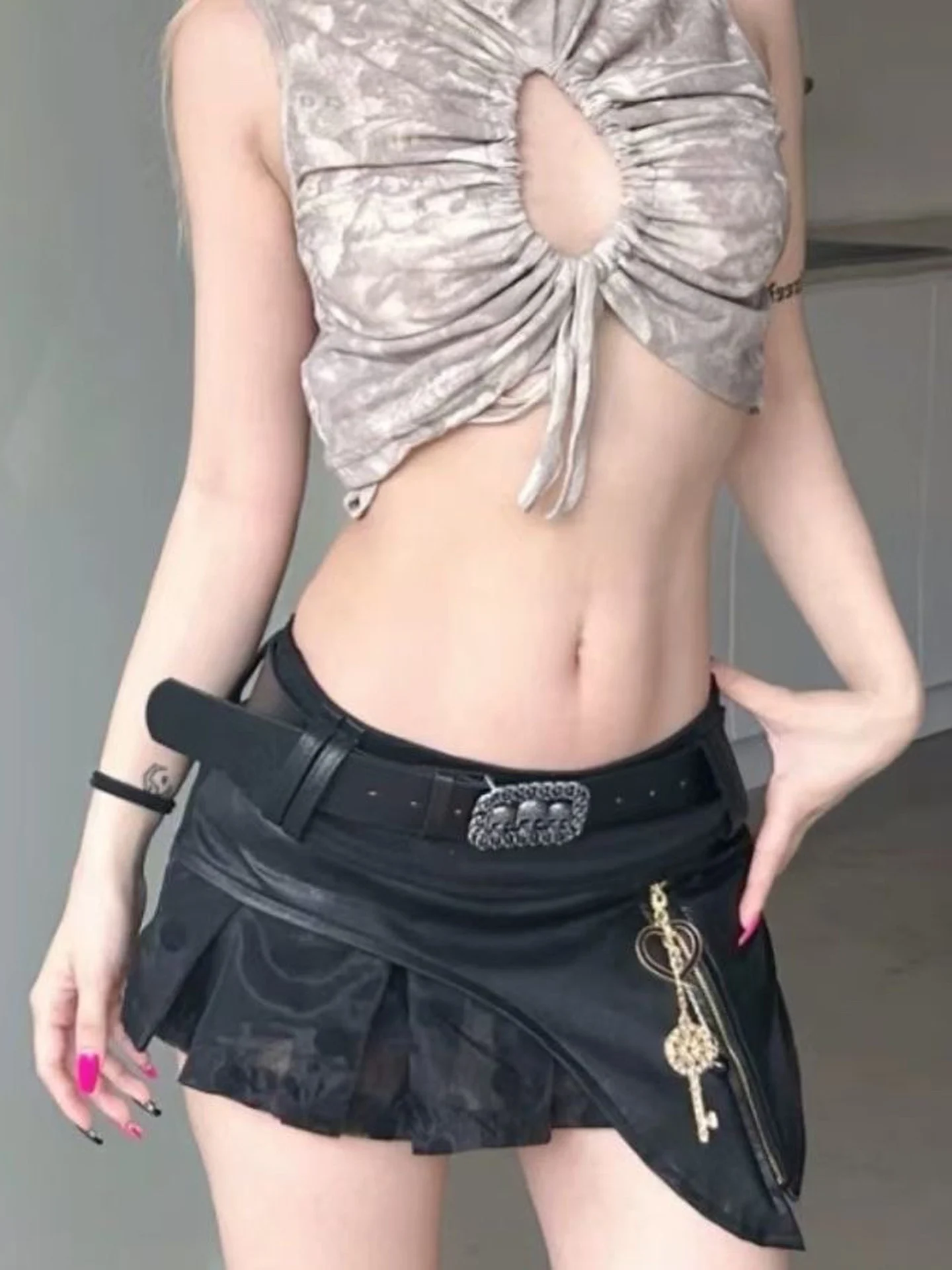 Fashionable Sexy Short Denim Skirt with Mesh Splicing Low Waist Slimming Versatile  Skirt for Women Autumn Season
