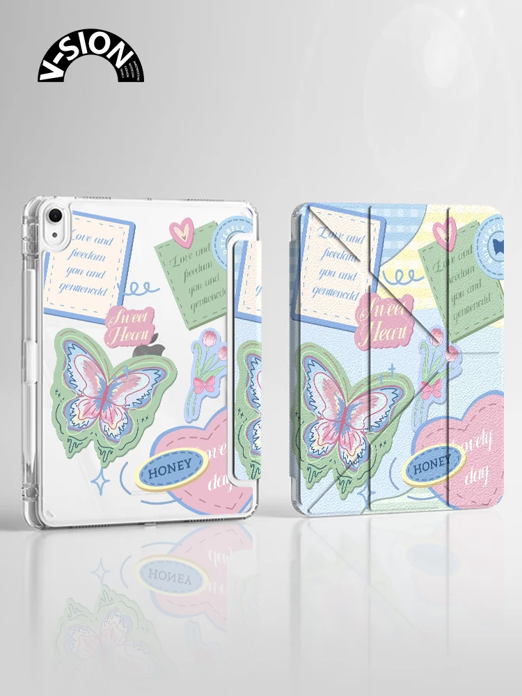 

V-SION Butterfly Illustration подходит для iPad Air5, защитный чехол 2025 Pro11, защитный чехол mini6, Apple Tablet 10, легкий