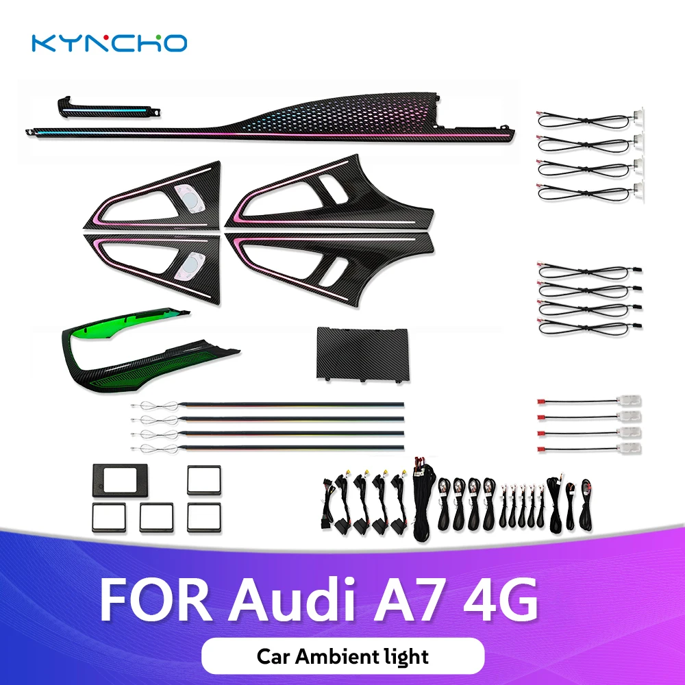 KYNCHO LED-Ambientelicht-Set für Audi A7 C8 2011 2017 64 Farben Bluetooth App-Steuerung Auto-Innenbeleuchtung OEM ODM Service