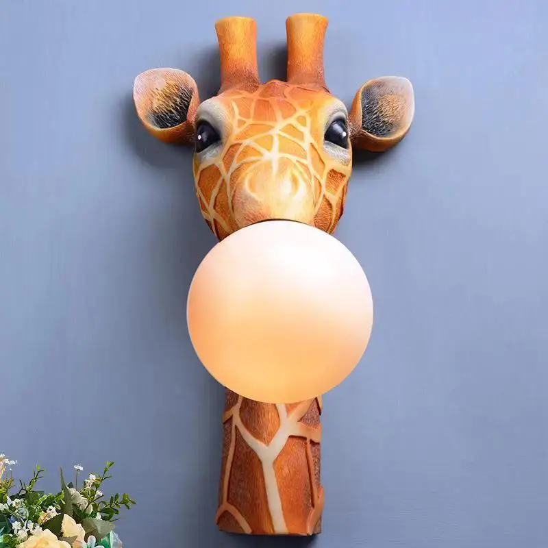 Hongcui Contemporary Indoor Wall Lamp LED Creative Cartoon Giraffe Resin Sconce Light For Home Children\'s Bedroom Corridor