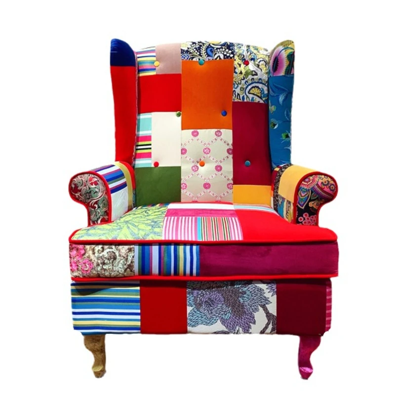 

American light luxury sofa, rural fabric small apartment living room tiger stool, European lazy single sofa