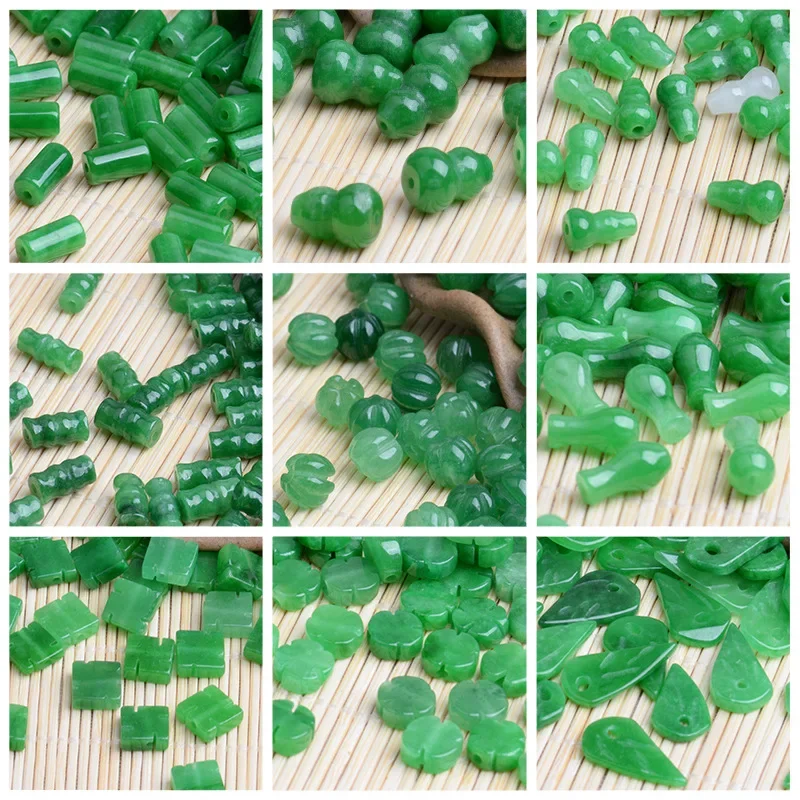 10pc Green Jade Gourd Leaves Beads DIY Bracelet Bangle Earring Charm Jadeite Jewellery Fashion Accessories Amulet Gift Women