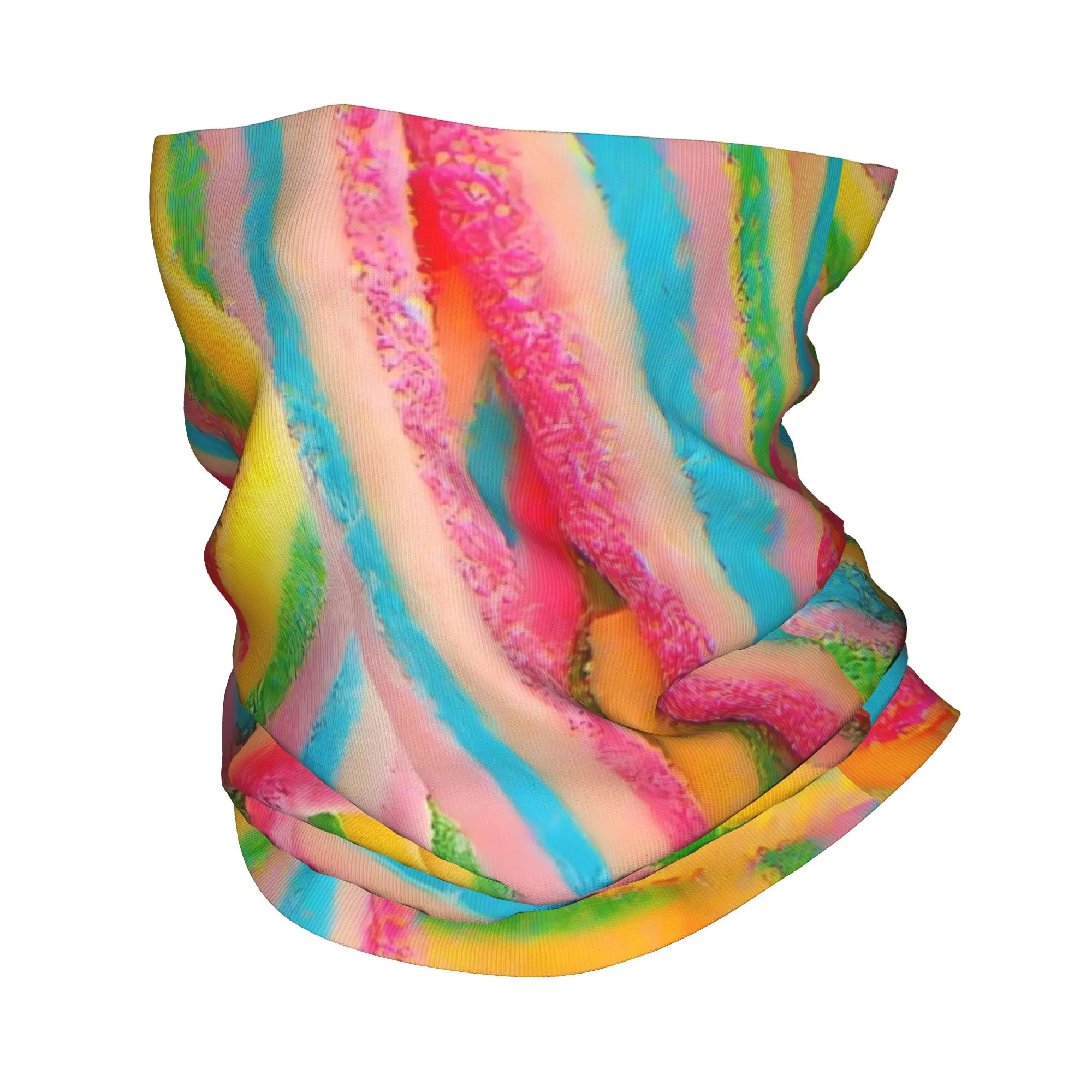 

Rainbow Striped Gummy Candy Full Spread Bandana Gaiter Club Food Face Scarf Cycling Riding Unisex All Season Neckerchief