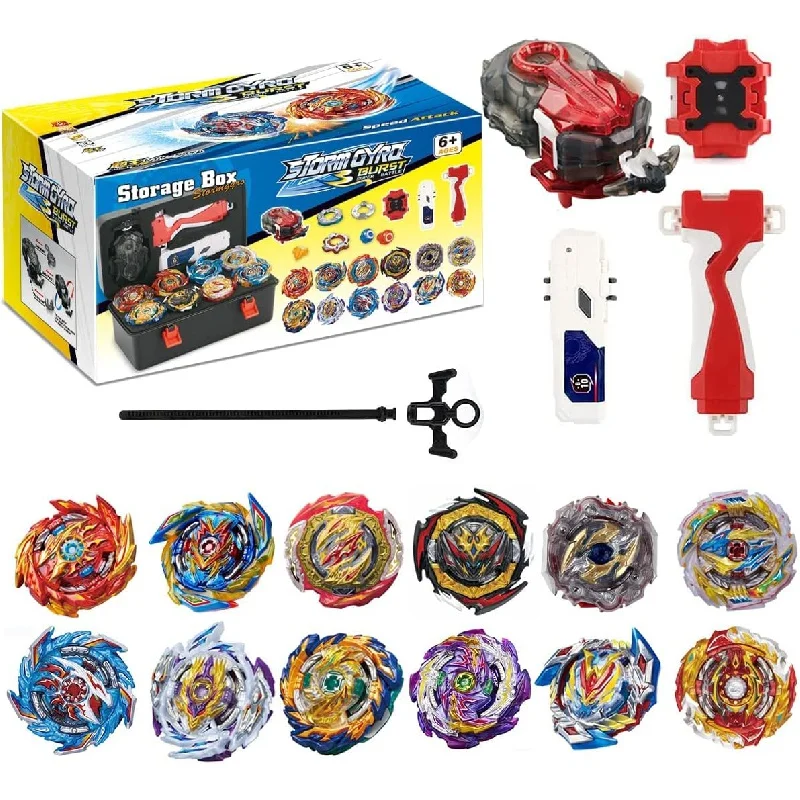 Bey Gyro Toy Set with Portable Box 12 Spinning 2 Two-Way Launcher Metal Fusion Attack Top Game Gift for Children Kids