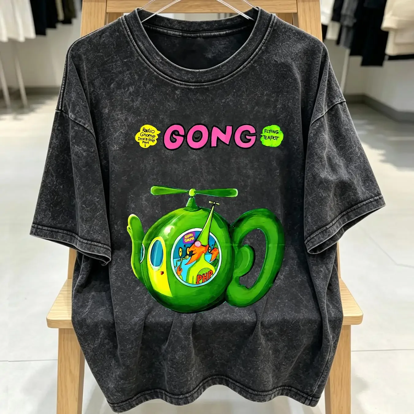 washed T Shirt Gong Rock Band Daevid Allen Flying Teapot Didier Malherbe Pip Pyle long sleeves vintage Washed designer clothes