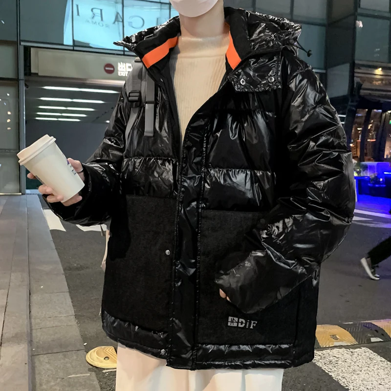 Fashion 2024 Winter Men's Casual Bright Hooded White Duck Down Jackets Outwear Windproof Thicken Warm Black Puffer Coat Clothing