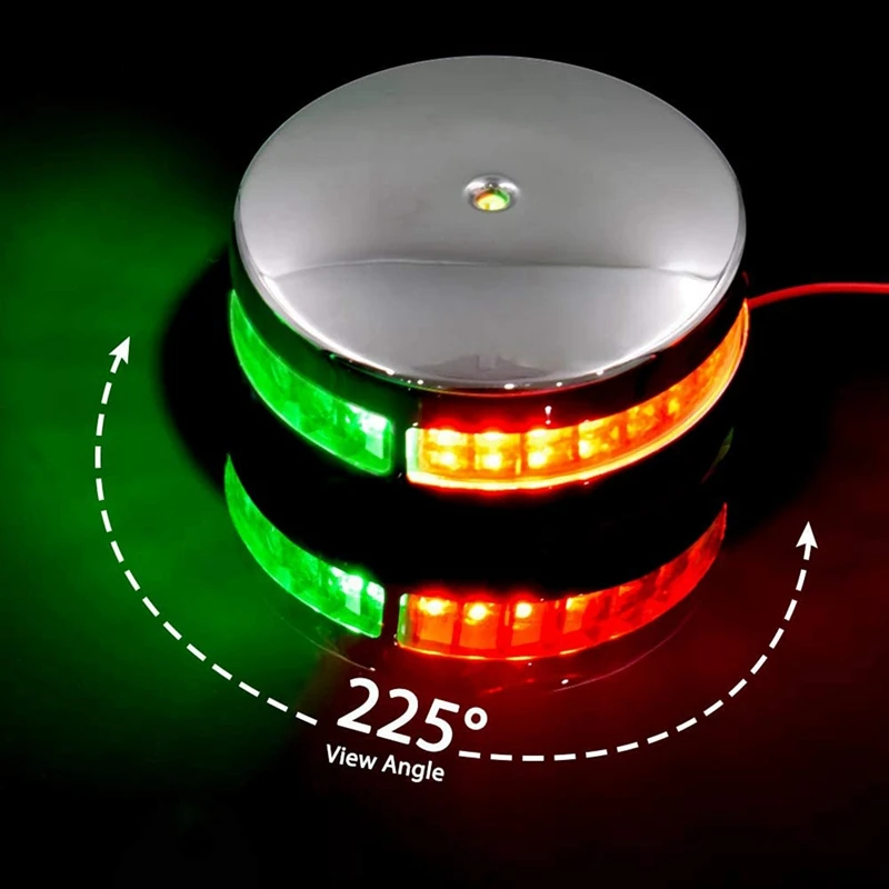 2X Boat Light Bi-Color Bow Light LED Navigation Lights Red & Green Stainless Steel For Marine Boat Pontoon Yacht