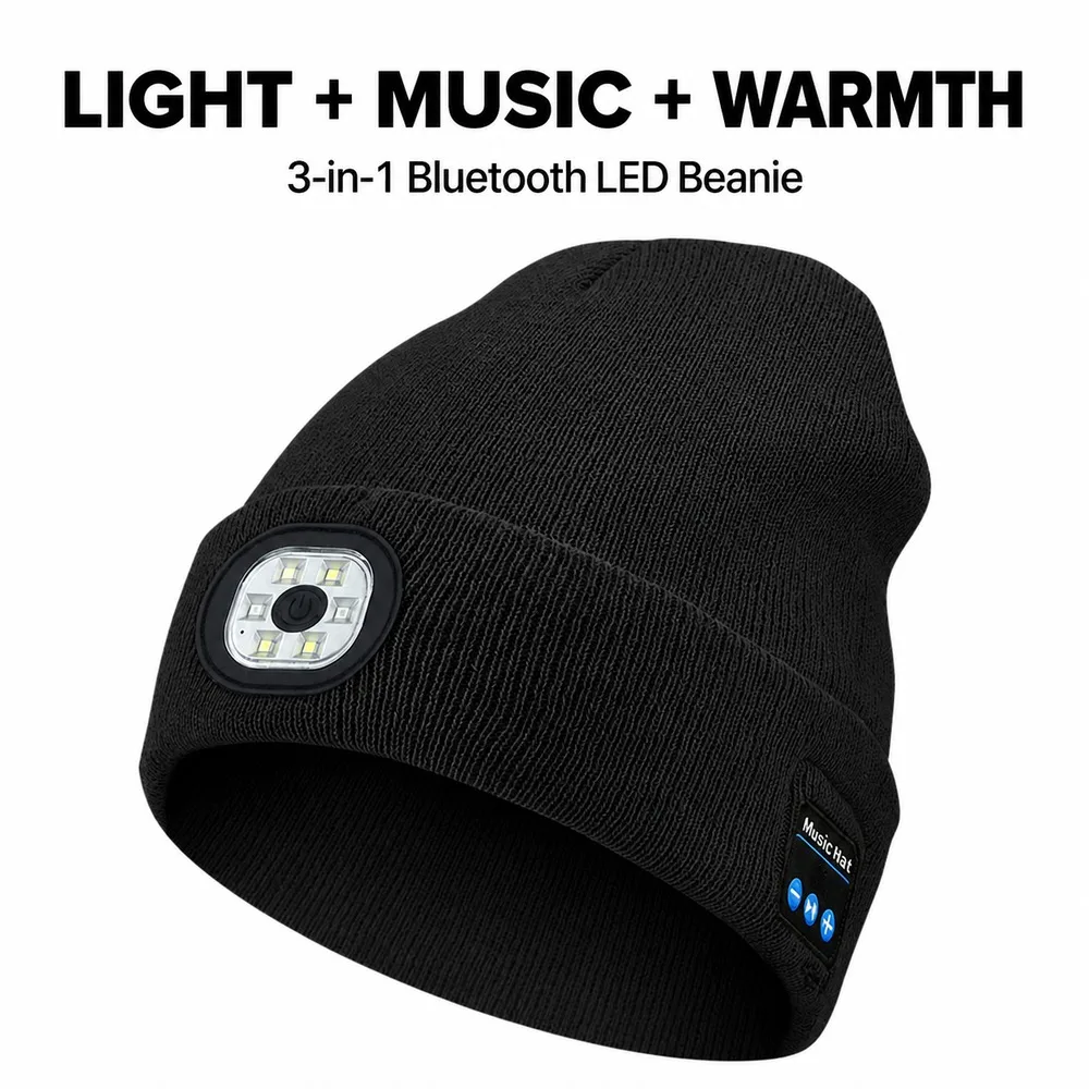 Bluetooth 5.3 LED Beanie Hat with Light Wireless Music Headset Warm Knit Cap for Night Running Cycling Outdoor Work