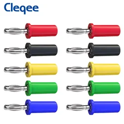 Cleqee 10pcs P3001P 4mm Copper Banana Plug Stackable Jack Welded Type for Speaker Test Probes Connectors