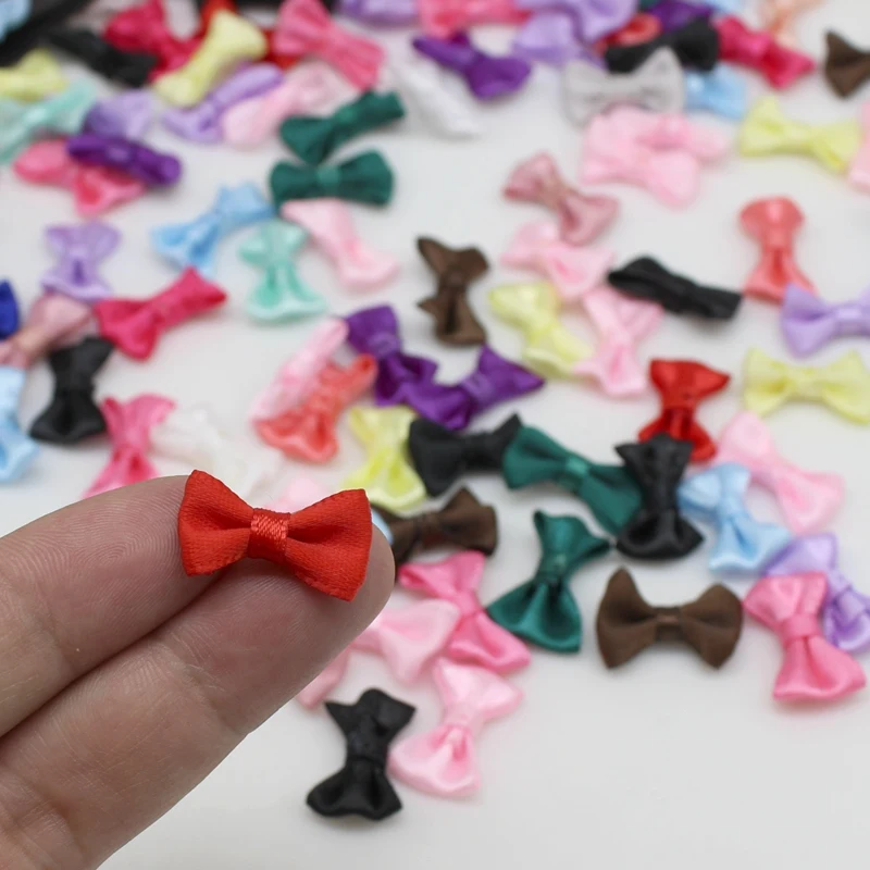 50/100pcs 10mm-20mm Mini Fabric Ribbon Bow Tie/Tiny Satin Bows craft Kid\'s cloth Wedding Party Sewing DIY Decorations