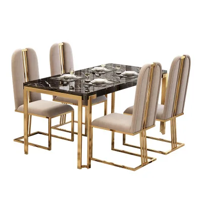 

Modern fashionable design metal marble top dining table solid rectangle desk for dining room wedding banquets