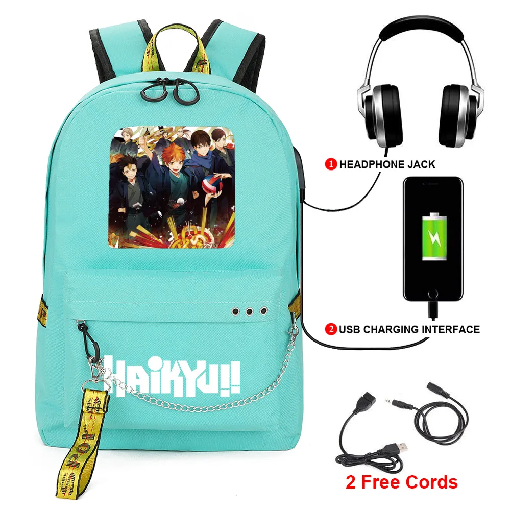 Trendy Youthful School Bags Unisex Haikyuu!! Travel Bags Usb Rechargeable Oxford Waterproof Notebook Shoulder Backpacks