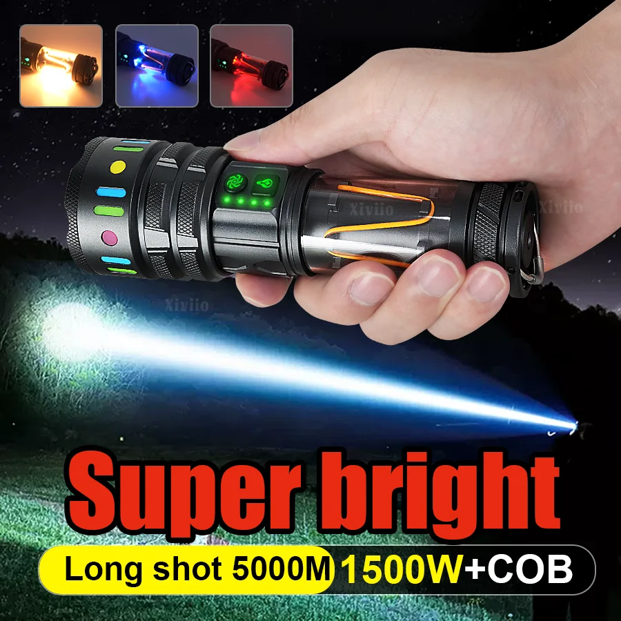 

Мощный лазерный светодиодный фонарик, перезаряжаемый тактический фонарь с боковым освещением, уличный аварийный прожектор для кемпинга, фонарь