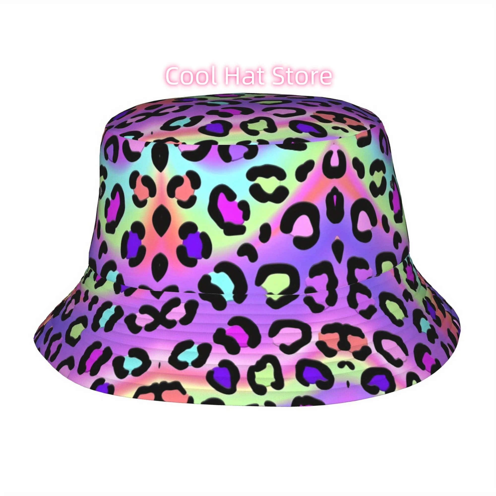 1pc Leopard Print Bucket Hat - Neon Leopard spots in Green, Purple, Pink, Blue, Black, Purple - Wide Brim Sun Hat for Men & Wome
