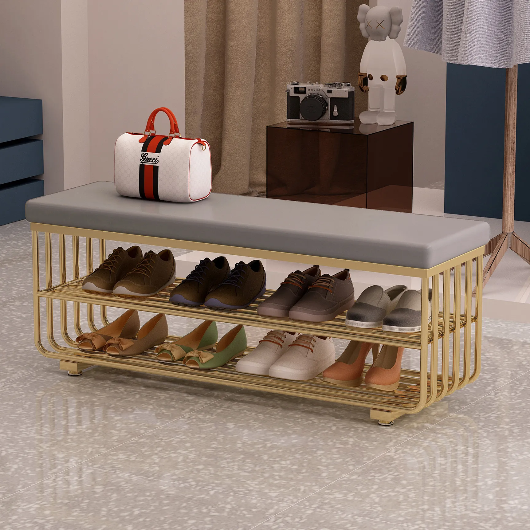 Shoe change stool door household light luxury high sense can sit shoe stool shoe cabinet integrated entrance long strip bedside