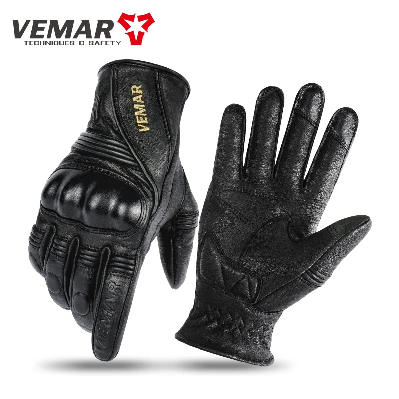 VEMAR Guantes Moto Sheepskin Leather Retro Wear Comfortable Gloves Men Women Anti-Fall Breathable Motorcycle Gloves