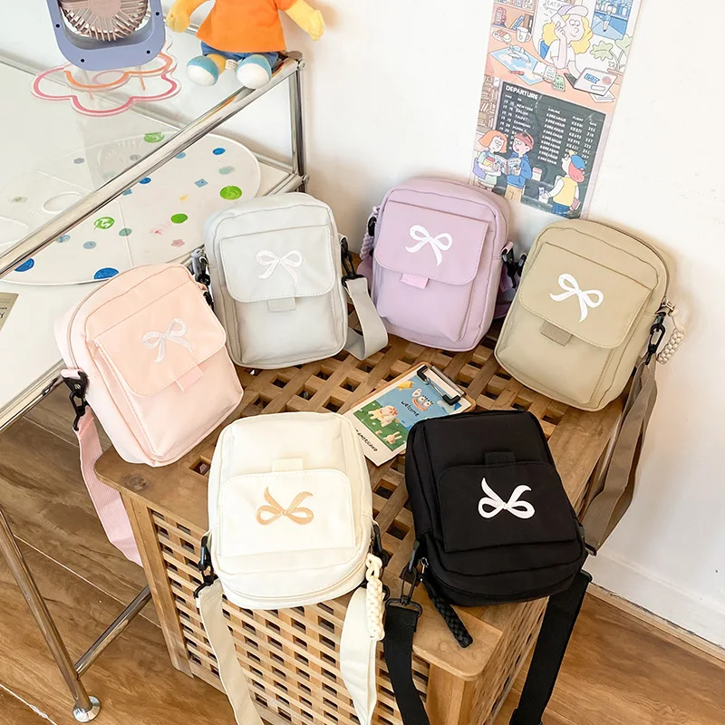 

Fresh and Sweet Bow Small Square Bag Cute Girl Fashion Bag Light Messenger Bag College Student Going Satchel
