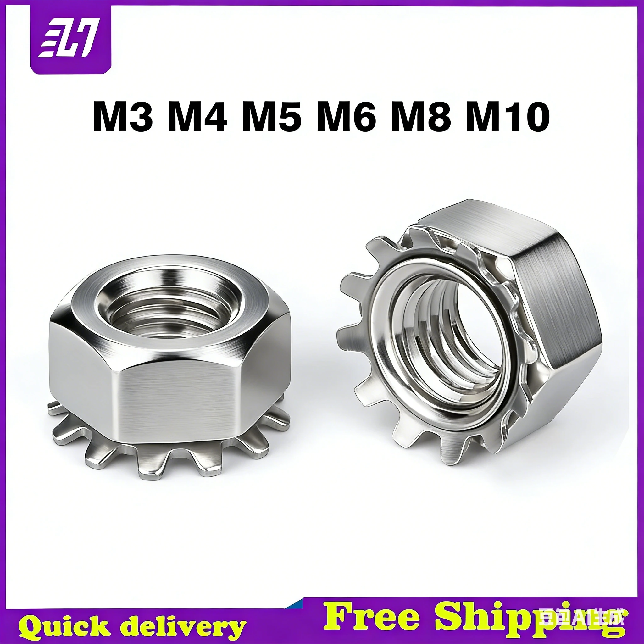 Hex K Lock Nut K-type Gear KepsToothed Polydentate  Nuts 304 Stainless Steel M3 M4 M5 M6 M8 M10