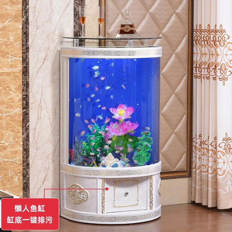Large glass in the living room, one-click drainage against the wall, ecological water-free household aquarium