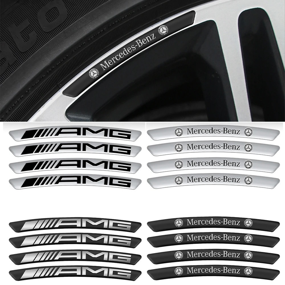 3D Aluminum Car Styling Wheel Rim Stickers Auto Refit Accessorie For Mercedes Benz AMG A B G Class GLK GLA CLA GLB GLC C200 E200